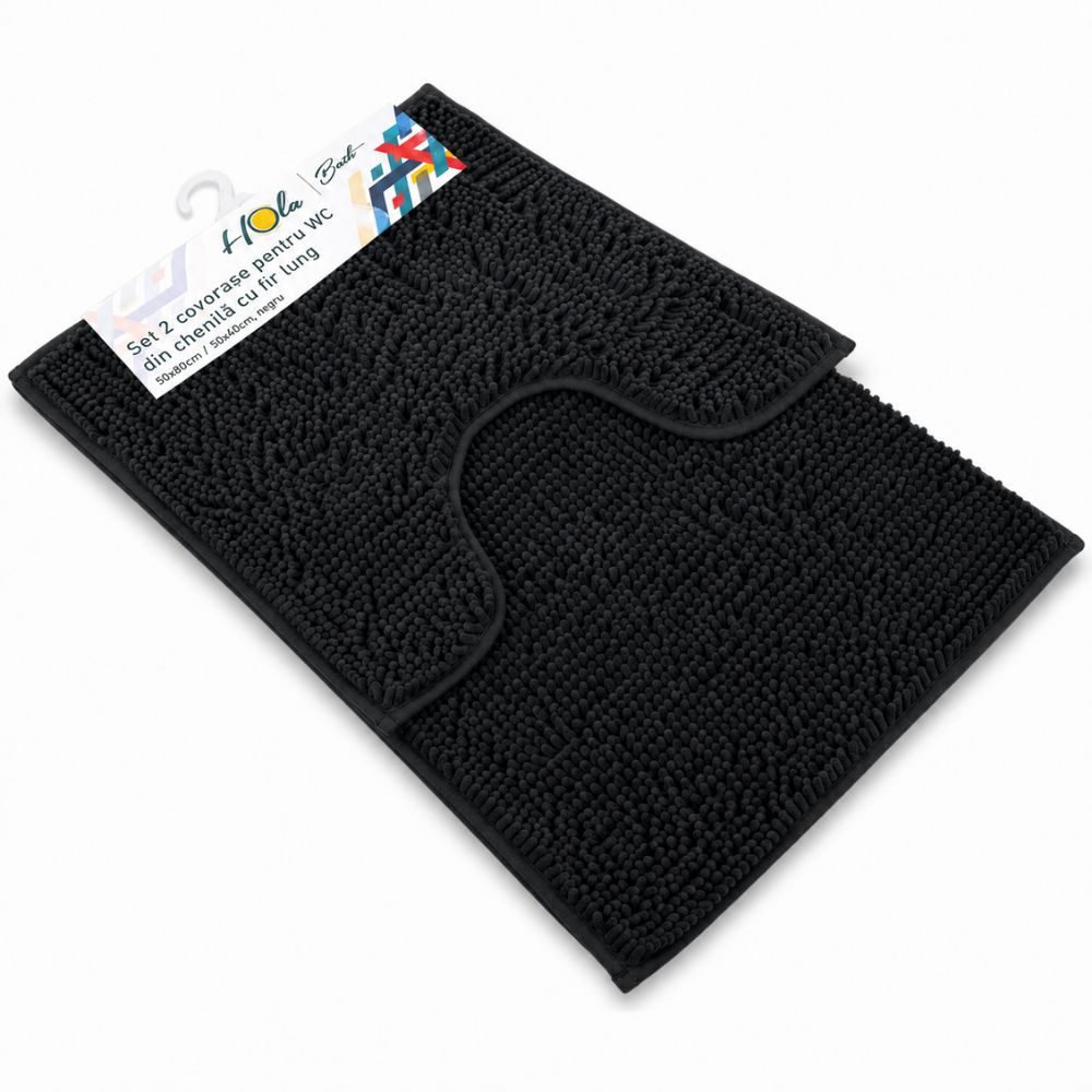 Set 2 Covorașe pentru WC din chenilă cu fir lung, 50x80 / 50x40, maro